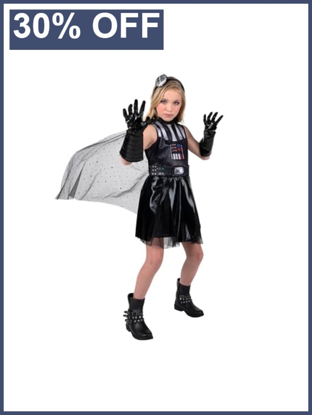 Star Wars Darth Vader Youth Halloween Dress with Cape, Gloves & Headband